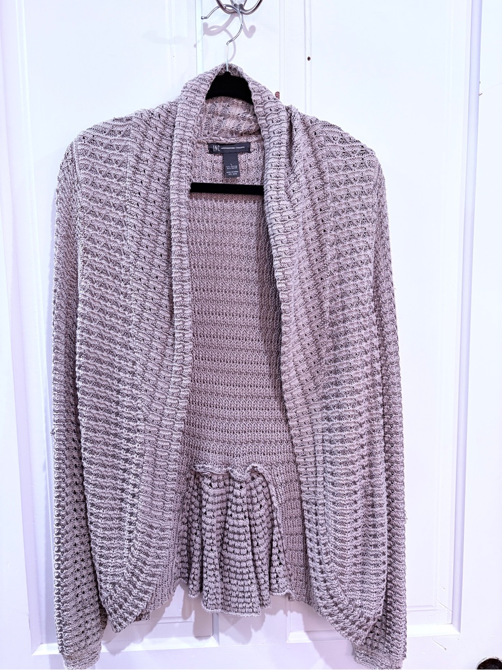 INC International Concepts Neutral Taupe Open-Front Knit Cardigan